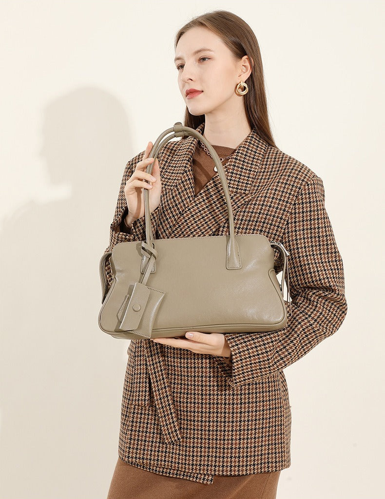 Leather Shoulder Tote With Charm