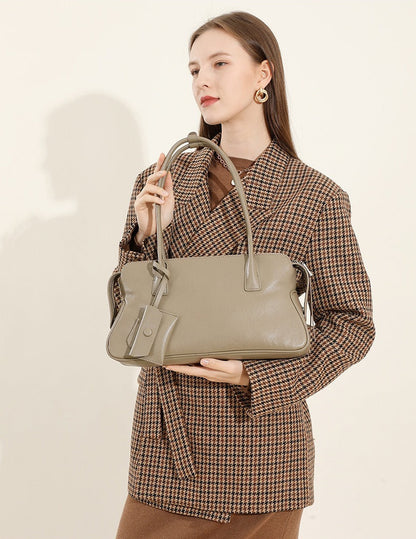 Leather Shoulder Tote With Charm
