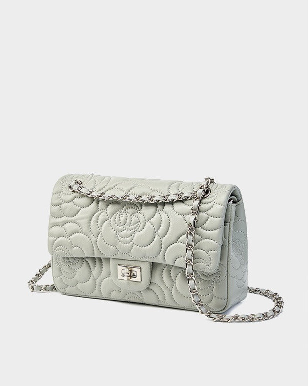 Floral Embroidered Leather Chain Bag