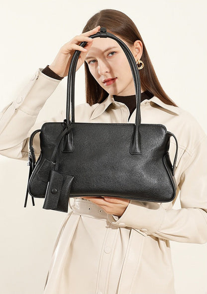 Leather Shoulder Tote With Charm