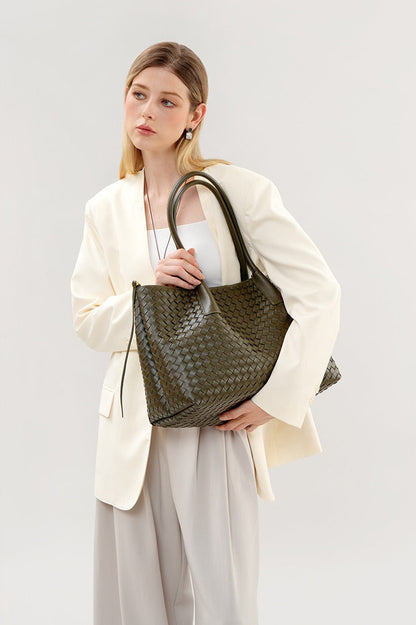 Aura Leather Woven Classic Tote Bag