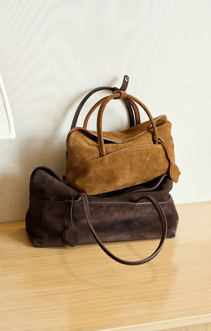 Large Suede Shoulder Boston Bag