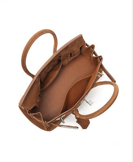 Suede Flap Top-Handle Bag