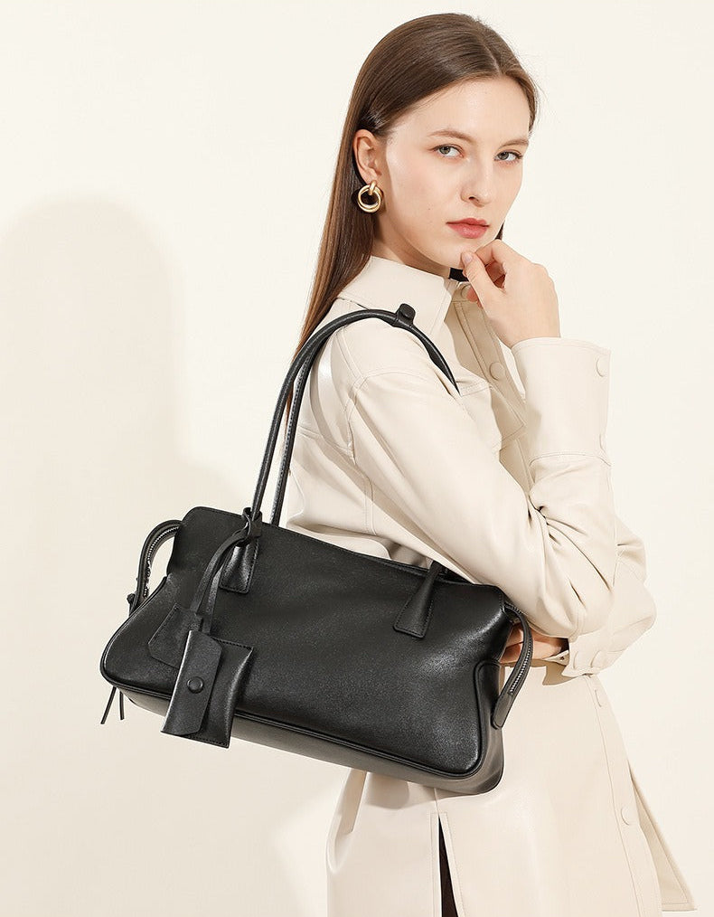 Leather Shoulder Tote With Charm
