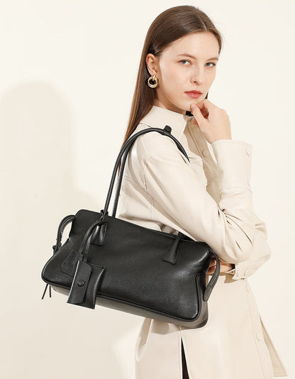 Leather Shoulder Tote With Charm