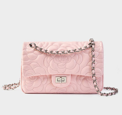 Floral Embroidered Leather Chain Bag