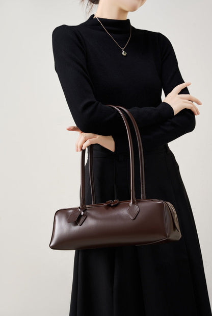 Genuine Leather East-West Shoulder Bag