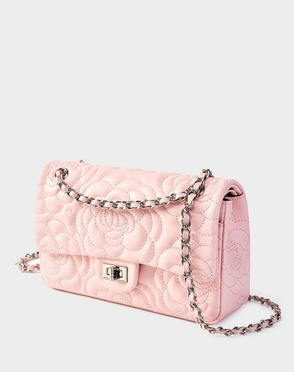 Floral Embroidered Leather Chain Bag