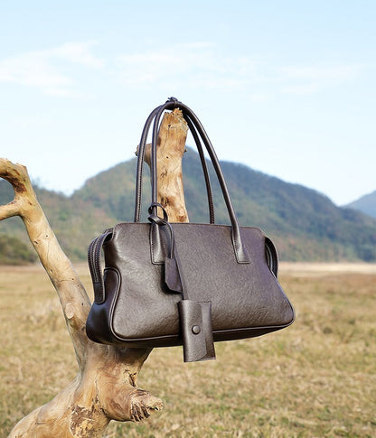 Leather Shoulder Tote With Charm
