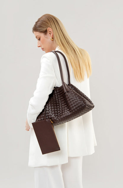 Aura Leather Woven Classic Tote Bag