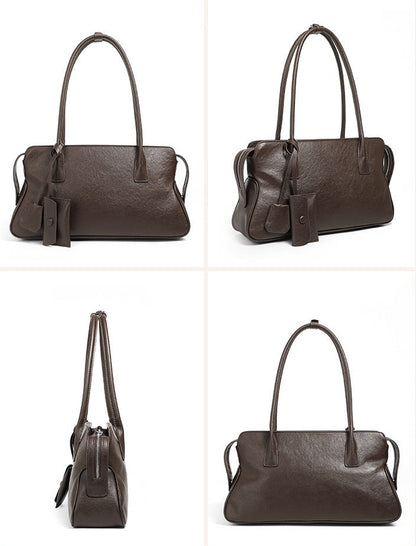 Leather Shoulder Tote With Charm