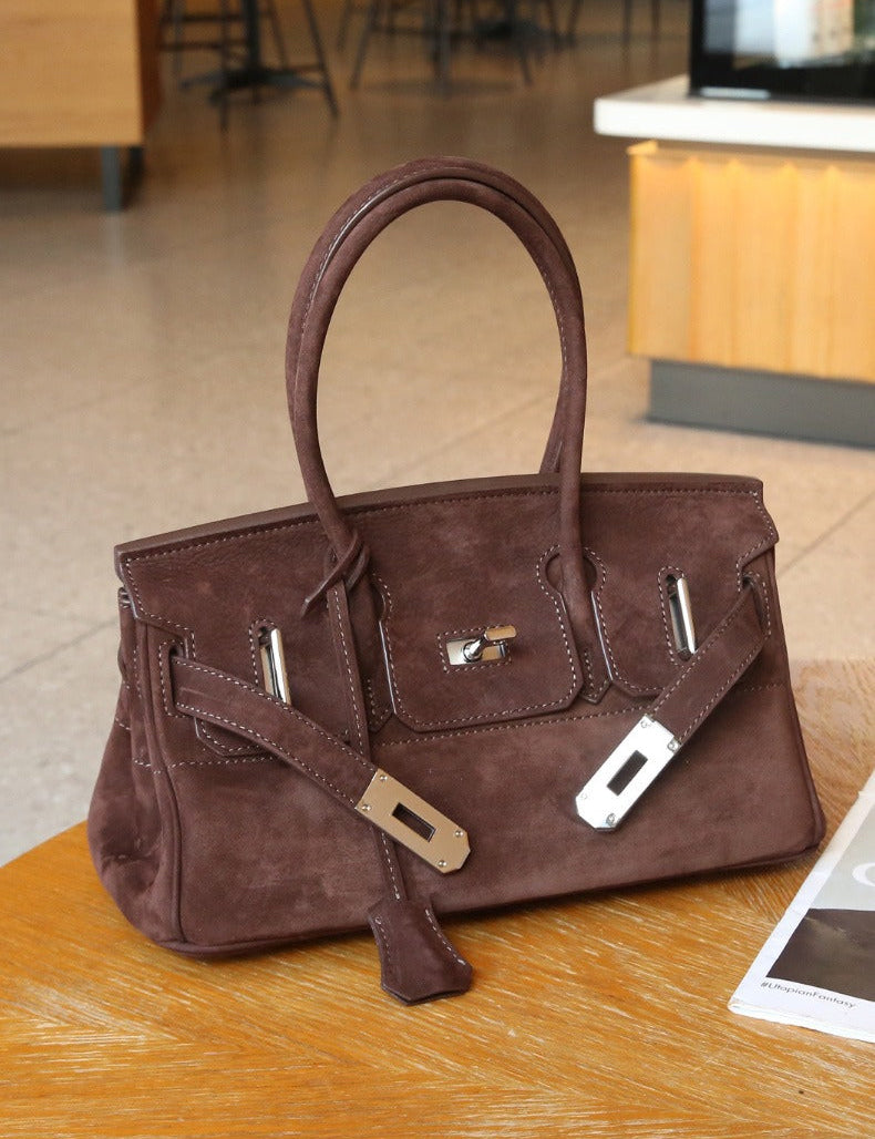 Suede Flap Top-Handle Bag