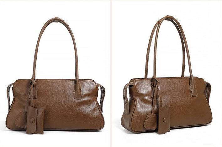 Leather Shoulder Tote With Charm