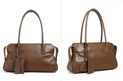 Leather Shoulder Tote With Charm