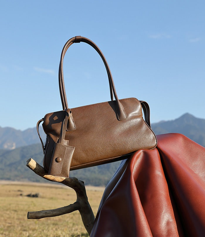 Leather Shoulder Tote With Charm