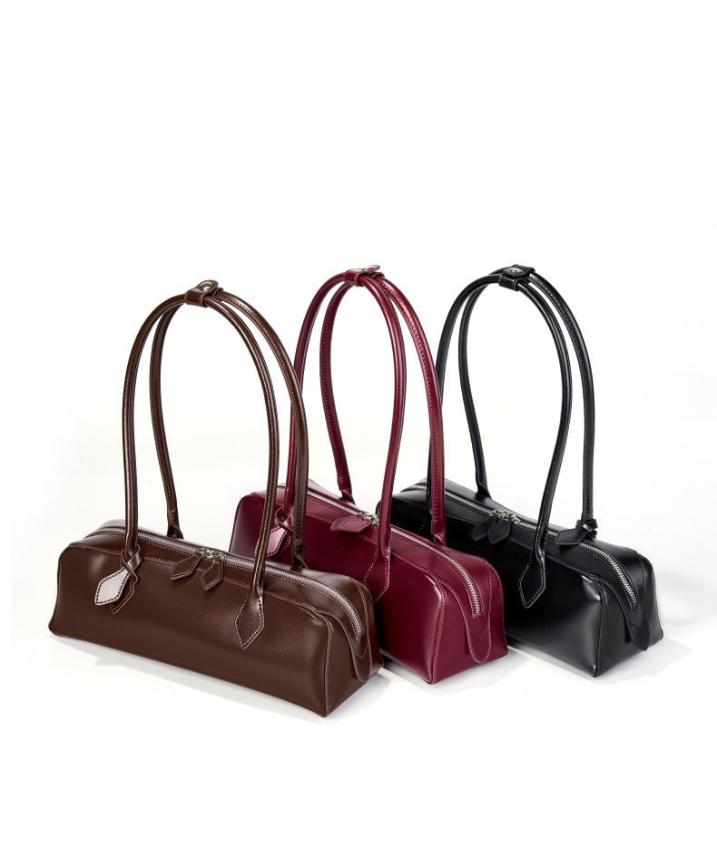 Genuine Leather East-West Shoulder Bag