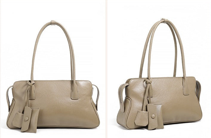 Leather Shoulder Tote With Charm