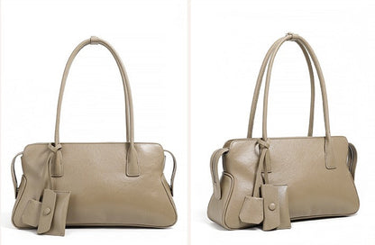 Leather Shoulder Tote With Charm