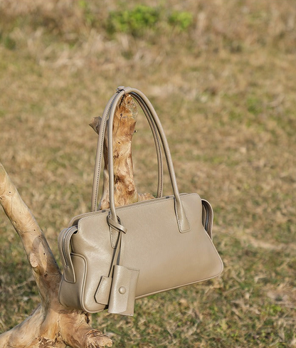 Leather Shoulder Tote With Charm