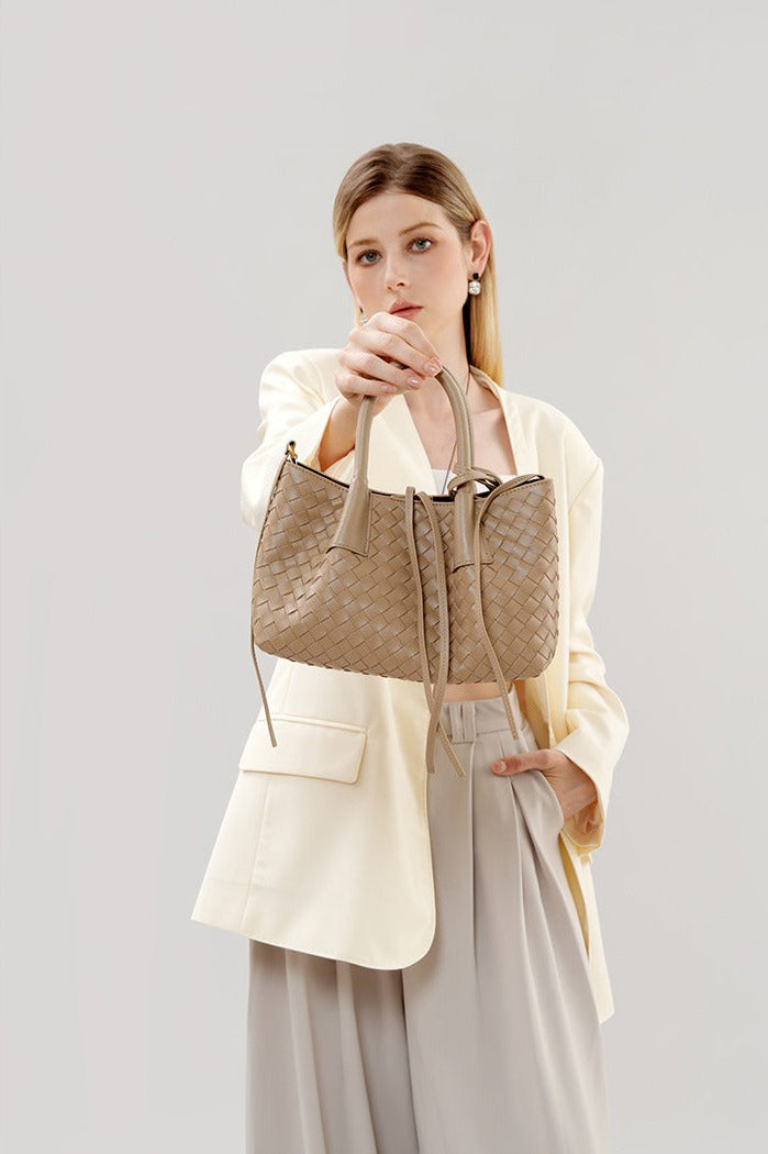 Aura Leather Woven Classic Tote Bag