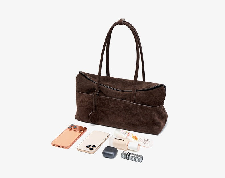 Large Suede Shoulder Boston Bag