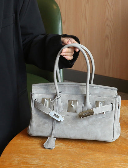 Suede Flap Top-Handle Bag
