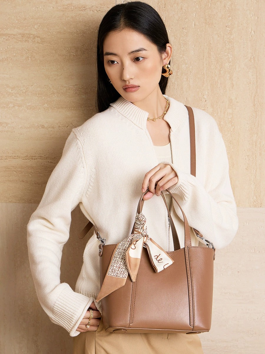 Silk Scarf Leather Tote Bag