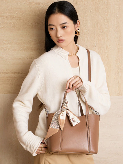Silk Scarf Leather Tote Bag