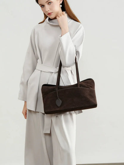 Large Suede Shoulder Boston Bag
