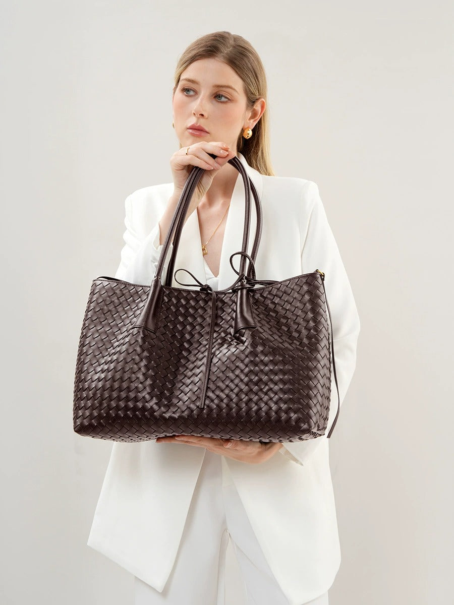 Aura Leather Woven Classic Tote Bag