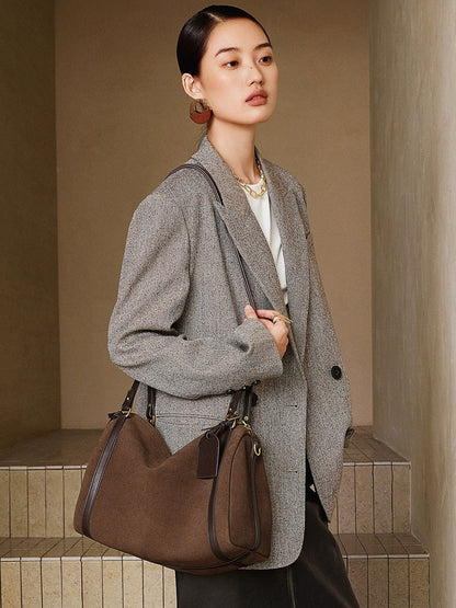 Suede Leather Shoulder Boston Bag