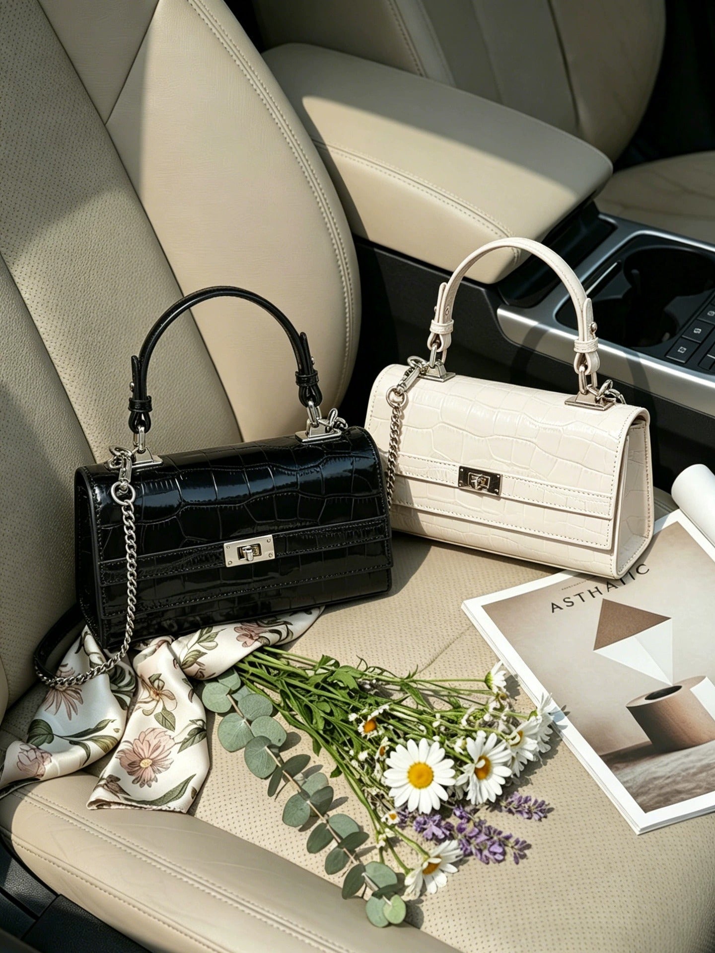 Crocodile Embossed Leather Envelope Handbag