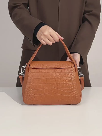 Crocodile Pattern Leather Flap Handbag
