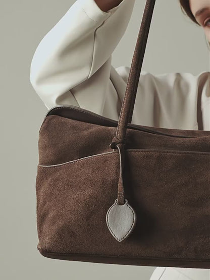 Large Suede Shoulder Boston Bag
