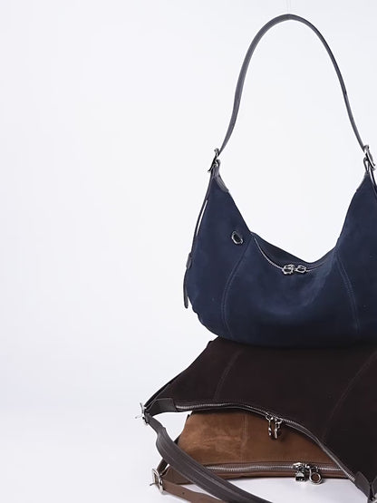 Suede Crescent Shoulder Bag