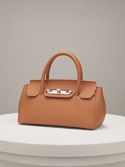 Textured Leather Twist Lock Handbag