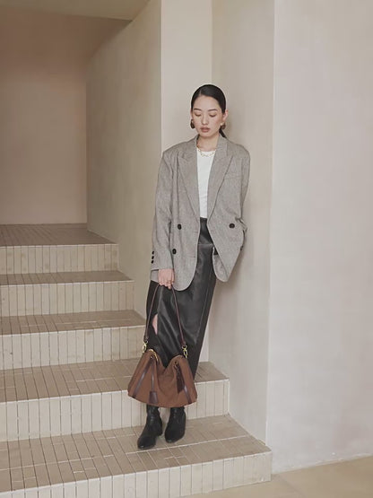 Suede Leather Shoulder Boston Bag