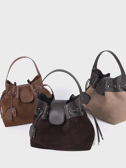Suede Leather Bucket Shoulder Bag