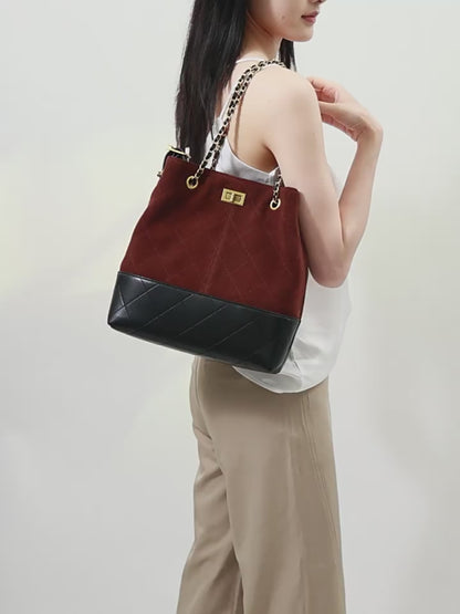 Quilted Suede Chain Bucket Bag