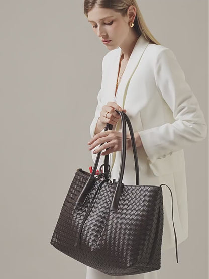 Aura Leather Woven Classic Tote Bag