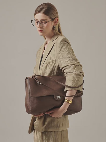 Grained Leather Turn-Lock Shoulder Bag