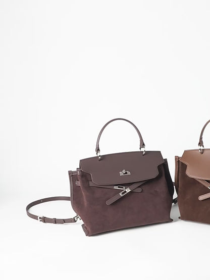 Suede Microfiber Top-Handle Shoulder Bag