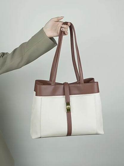 Colorblock Woven Leather Tote Bag