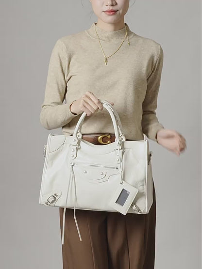Crinkled Leather Rivet City Tote