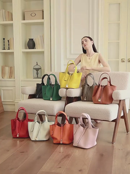 Genuine Leather Luxe Bucket Tote Bag