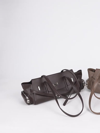 Leather East-West Turn-Lock Shoulder Bag