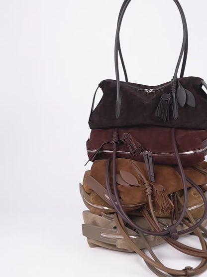 Suede Leaf Charm Shoulder Bag