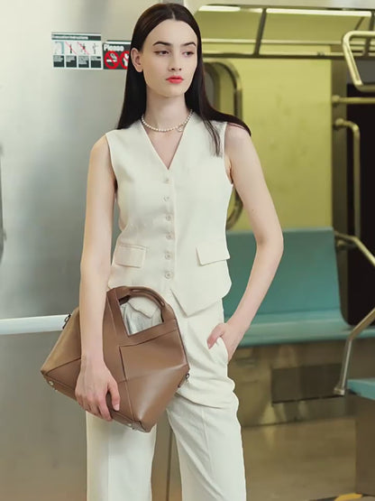 Woven Leather Geometric Tote Bag