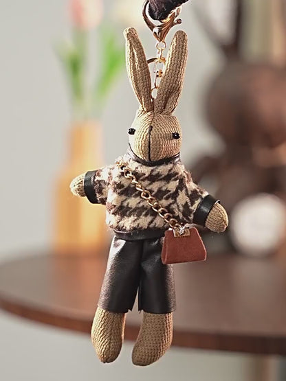 Houndstooth Bunny Plush Bag Charm