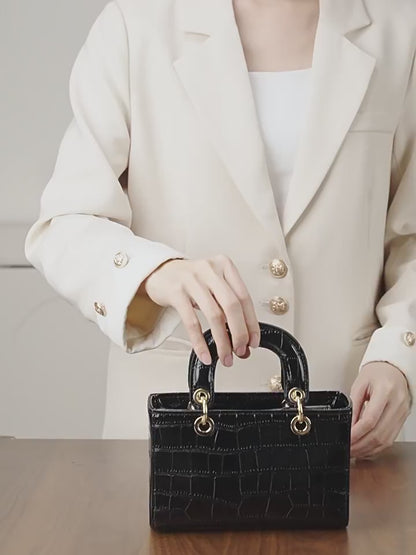 Crocodile Embossed Leather Handbag